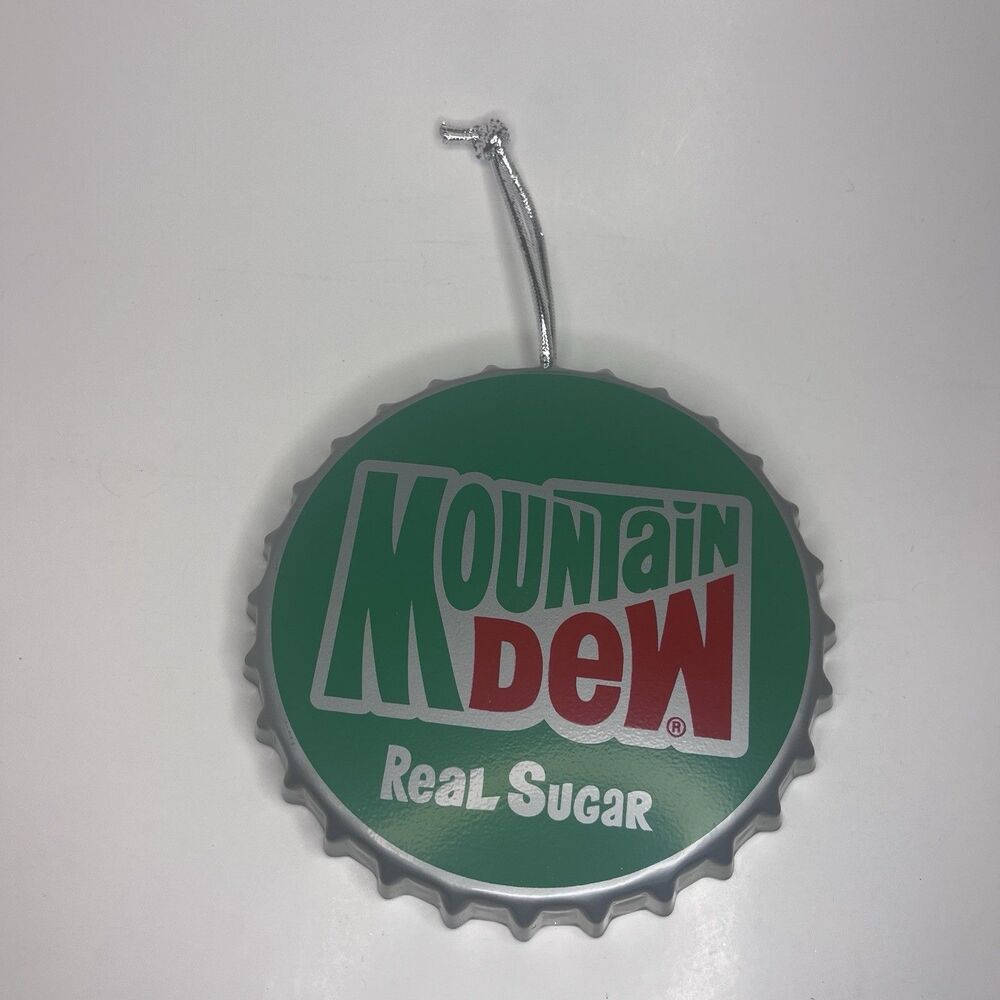 Mountain Dew Metal Bottle Cap Christmas Holiday 5" Hanging Ornament Green